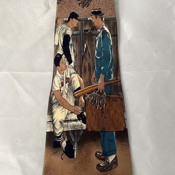 Vintage Norman Rockwell The Rookie Silk Tie The Saturday Evening Post 1995 Tan - Picture 2 of 12